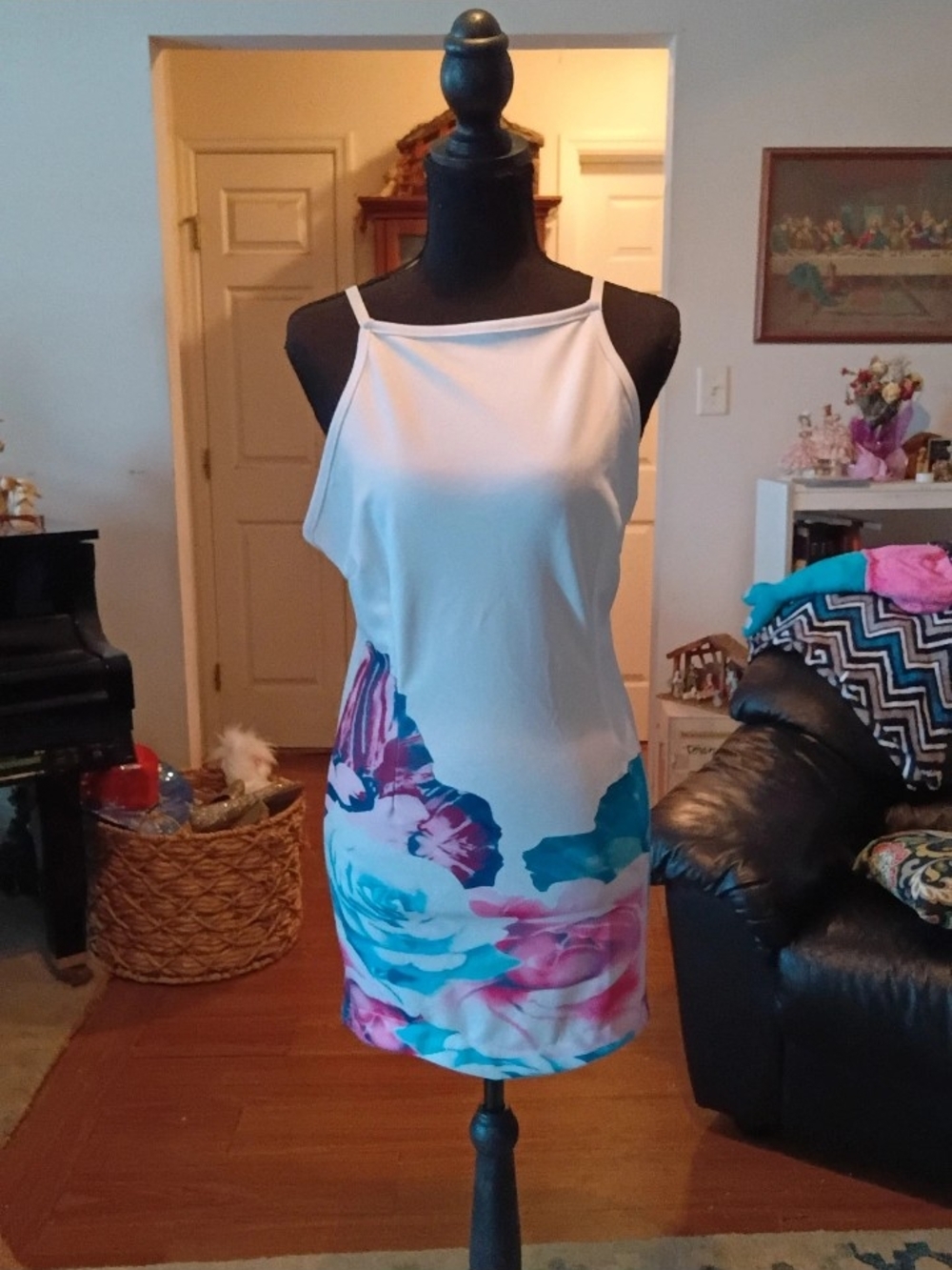 White Floral Halter Sheath Dress